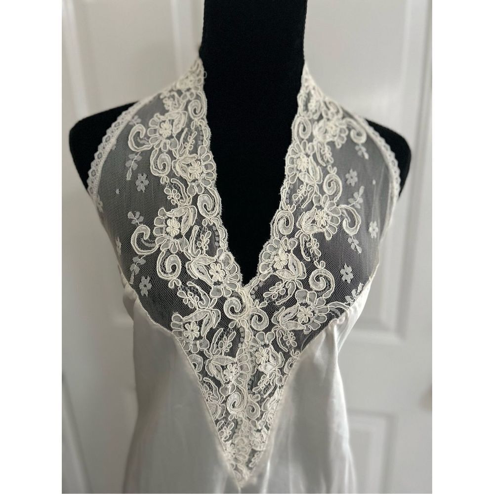 Vintage 80s Ivory Satin Bias Cut Slip Dress Lingerie Lace Bridal Wedding Sexy M